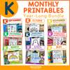 Kindergarten Monthly No Prep Printables Year-Long Bundle