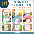 1st Grade Monthly No Prep Printables Year-Long Bundle