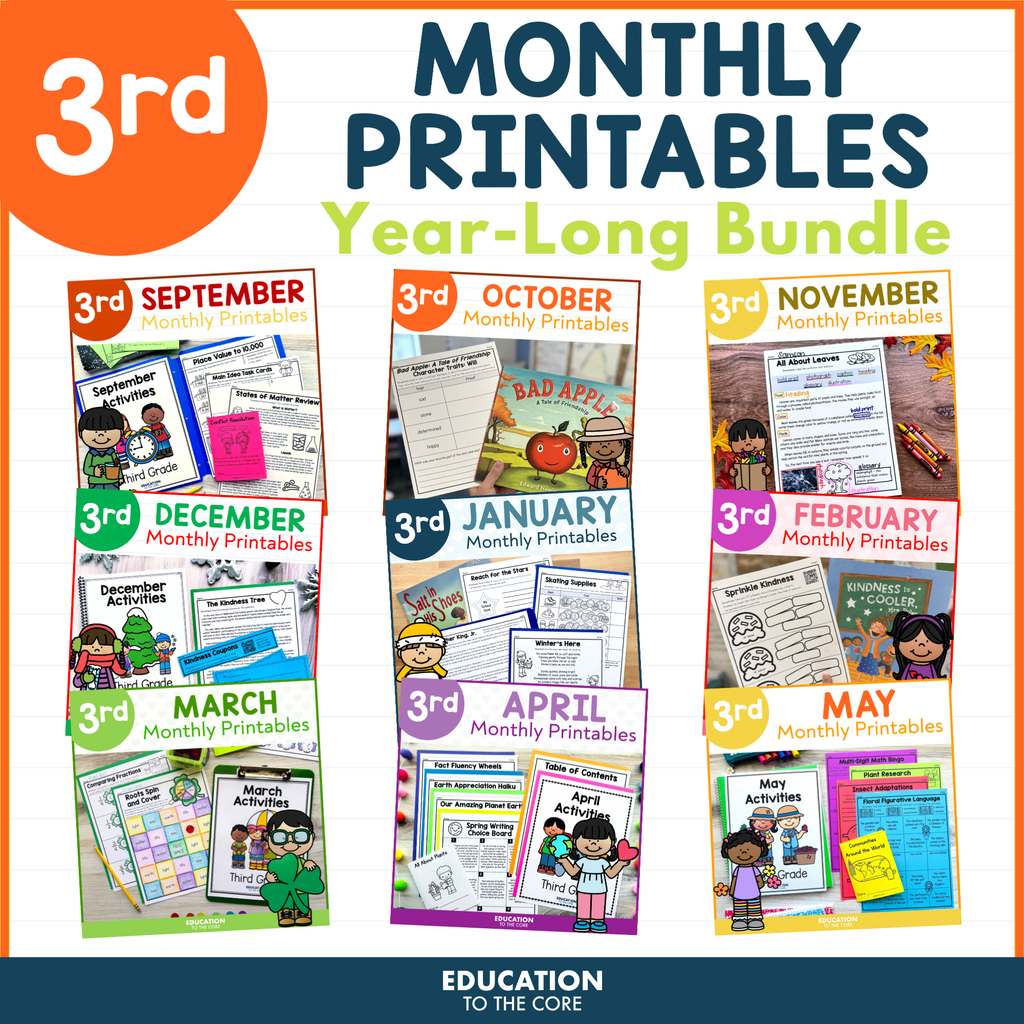 3rd Grade Monthly No Prep Printables Year-Long Bundle