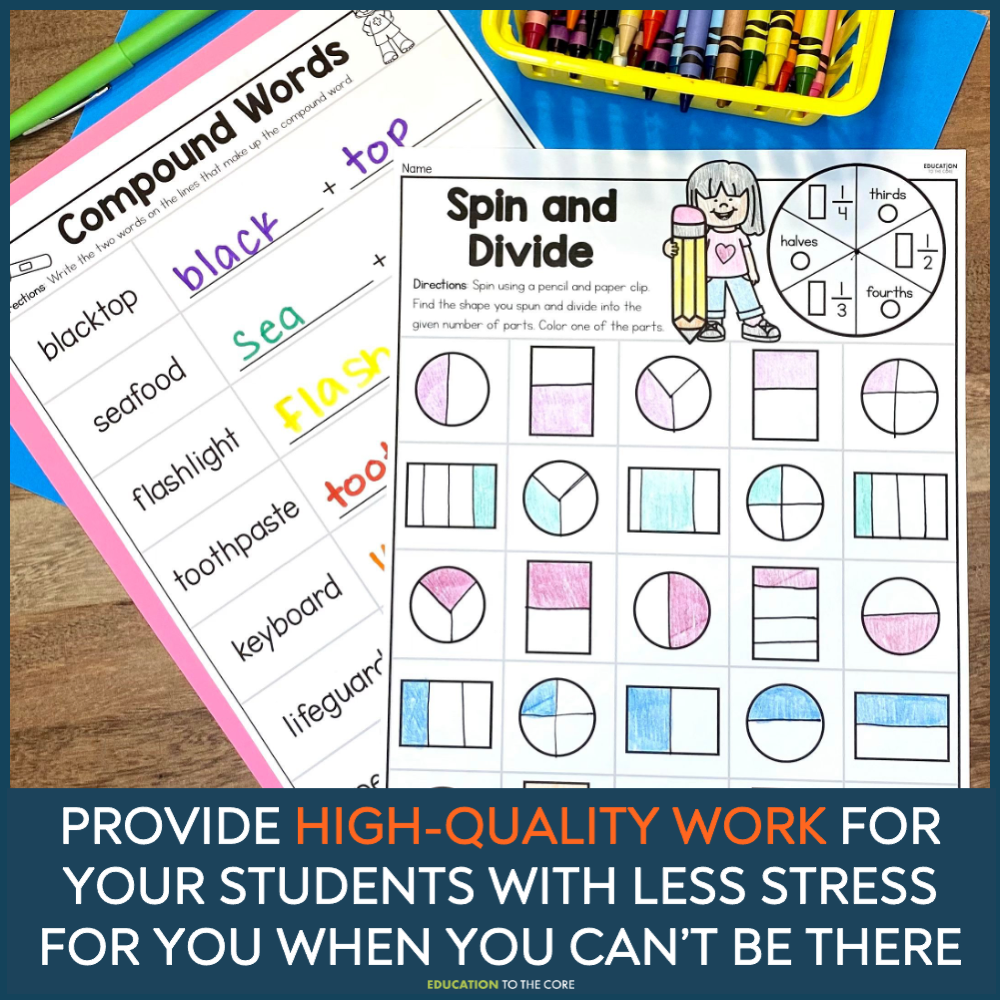 Second Grade Editable Sub Plans