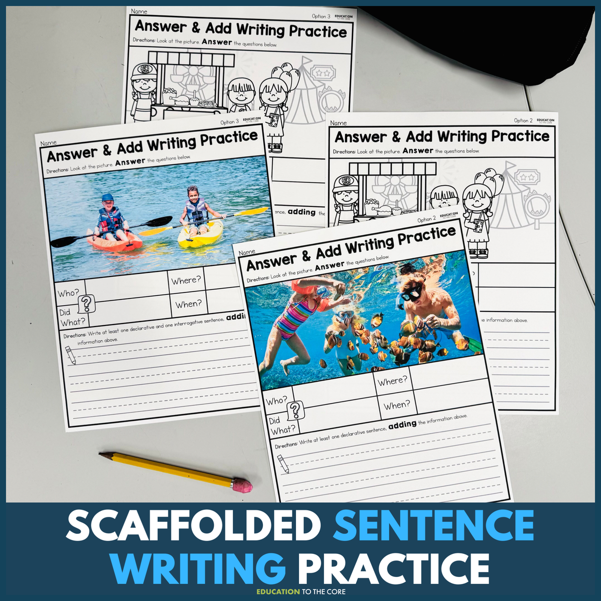 Answer and Add Basic Sentence Writing Practice Bundle