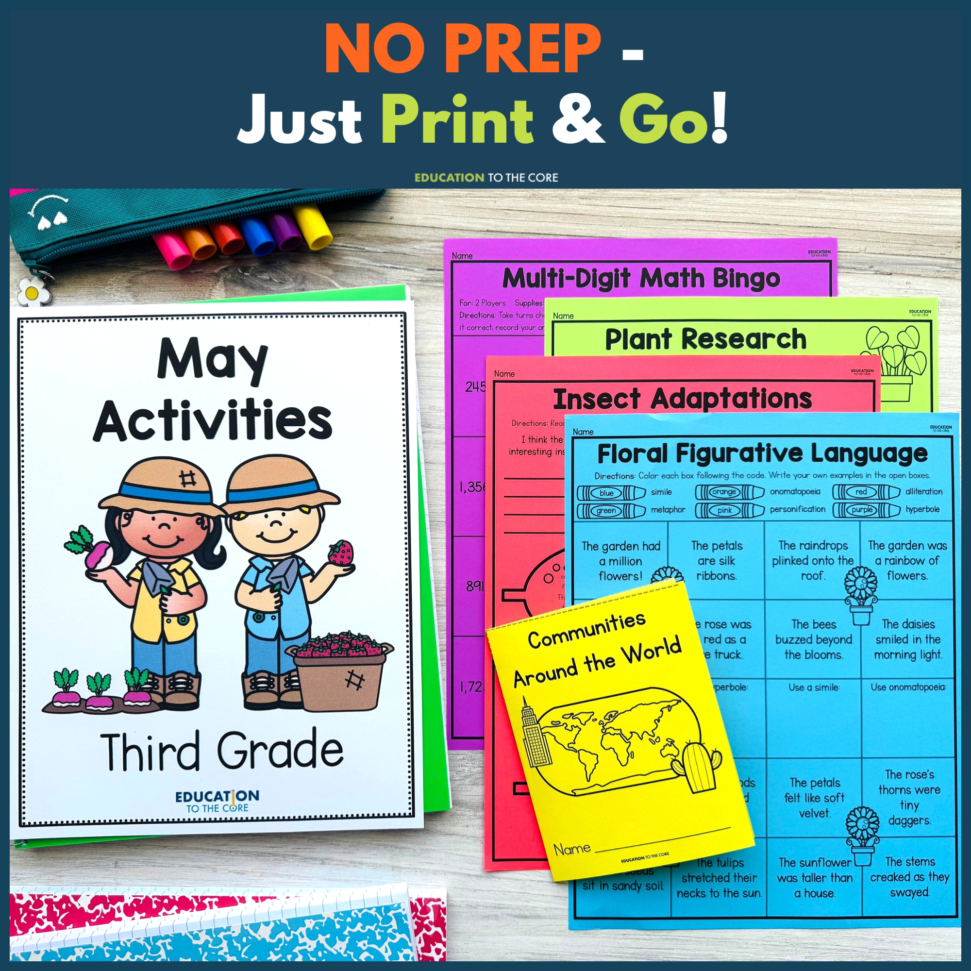 3rd Grade Monthly No Prep Printables Year-Long Bundle