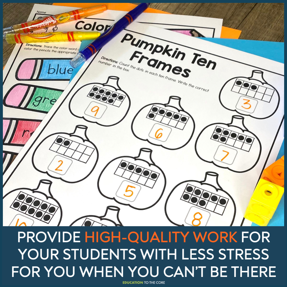 Kindergarten Editable Sub Plans
