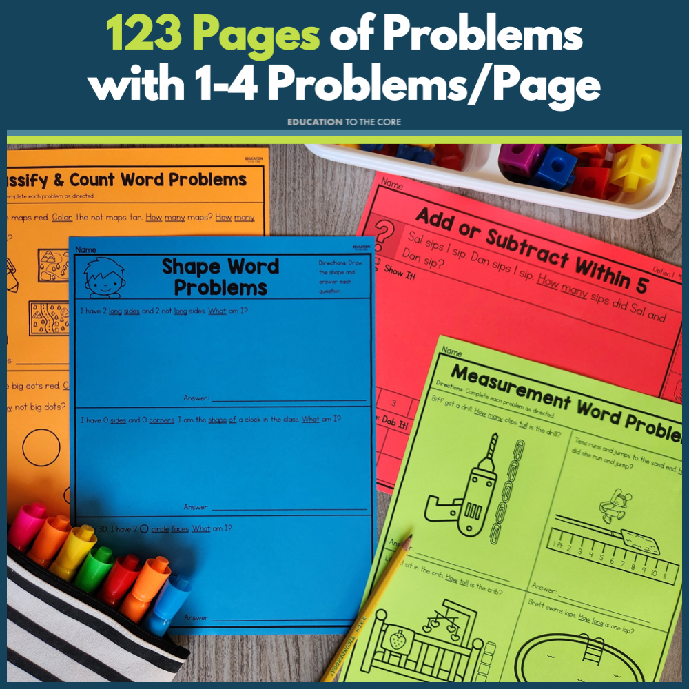 Kindergarten Decodable Math Word Problems