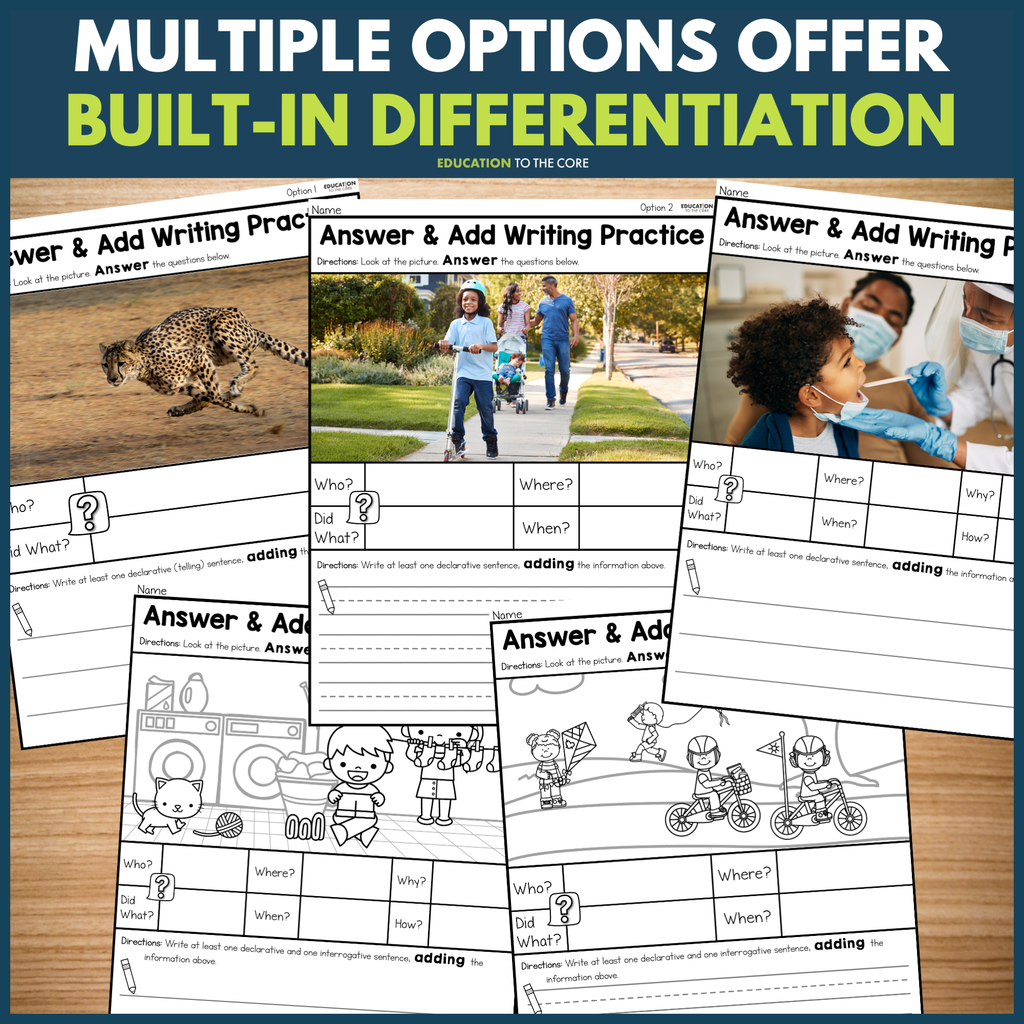 Answer and Add Basic Sentence Writing Practice Bundle
