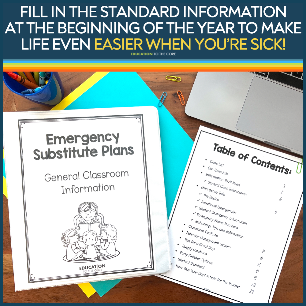First Grade Editable Sub Plans