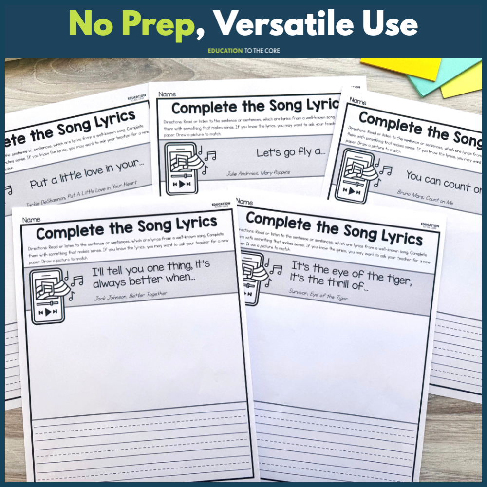 "Finish the Song Lyrics" Writing Activity