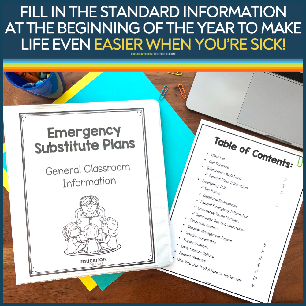 Kindergarten Editable Sub Plans