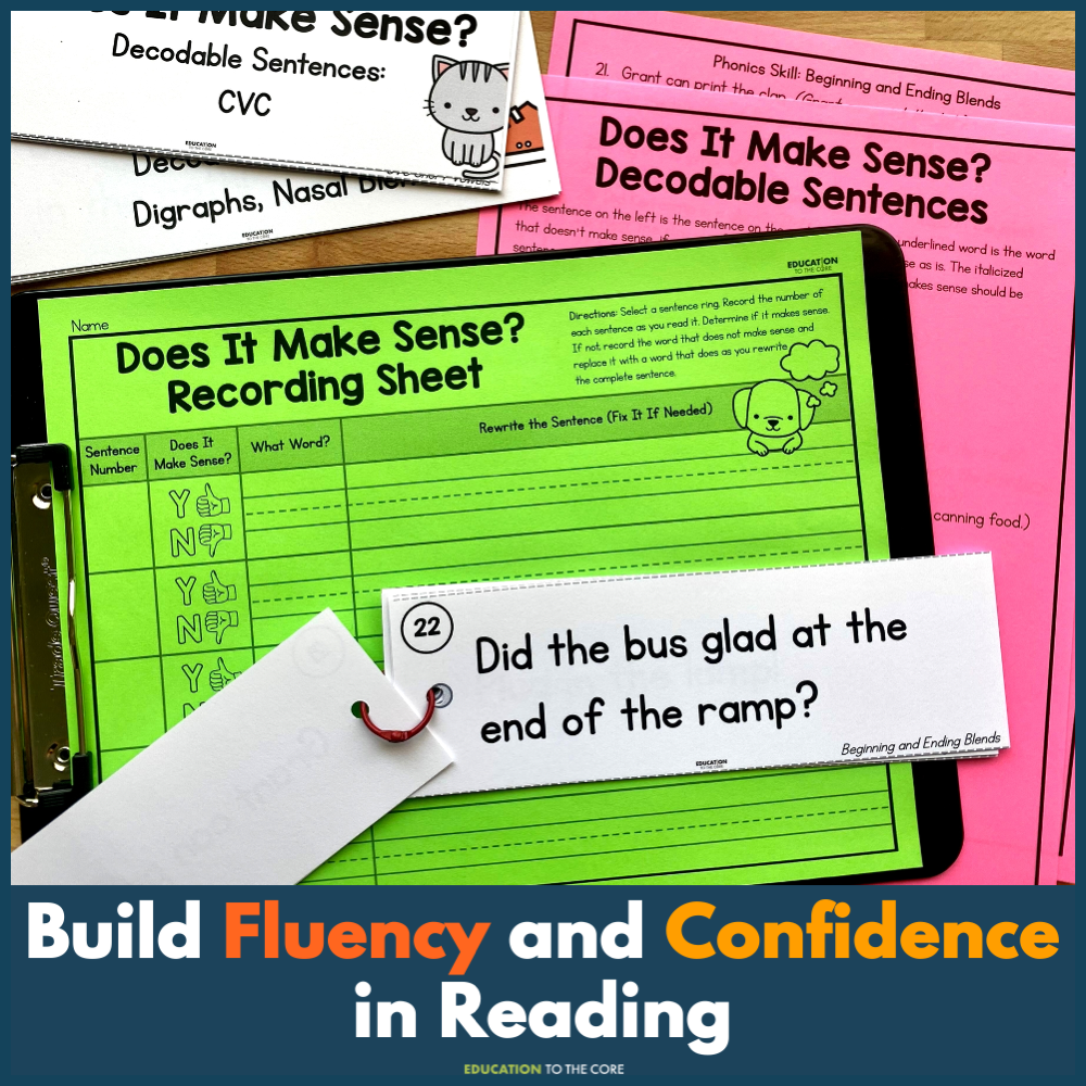 Decodable Sentence Fluency Strips