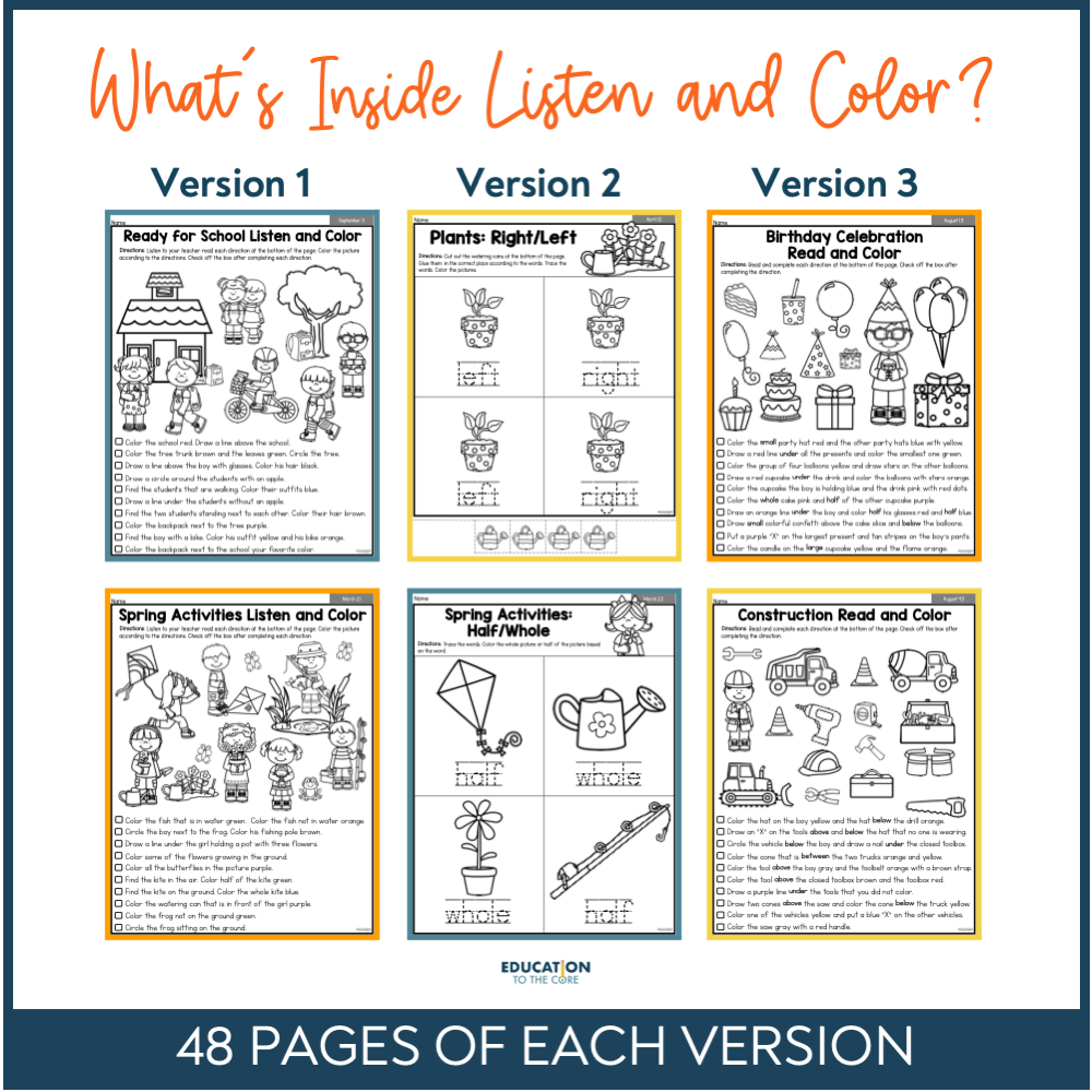 Listen & Color: Following Directions Bundle
