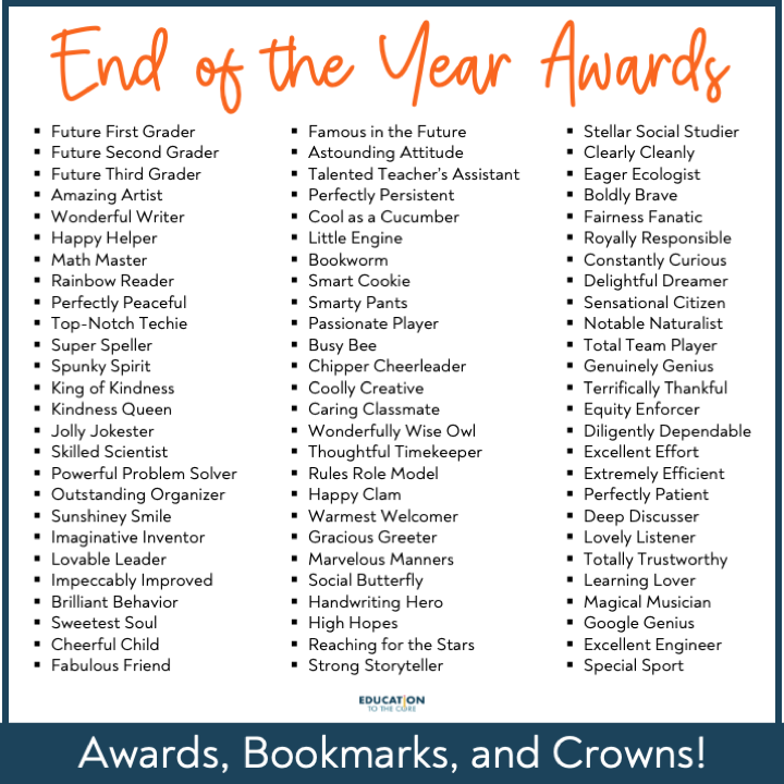 End of the Year Awards, Bookmarks, and Crowns