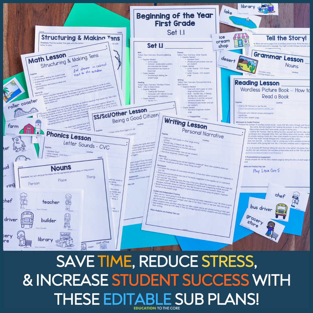 First Grade Editable Sub Plans