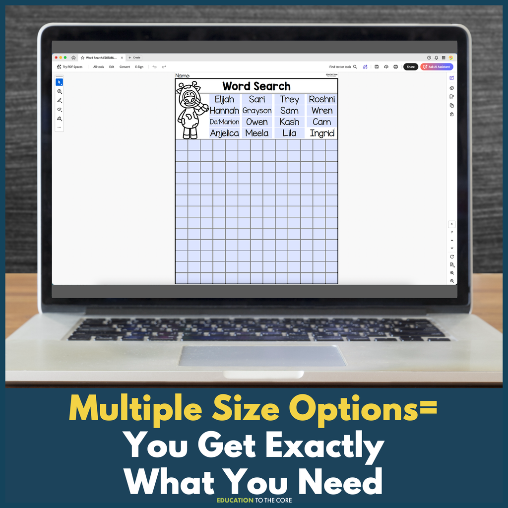 Editable Word Search