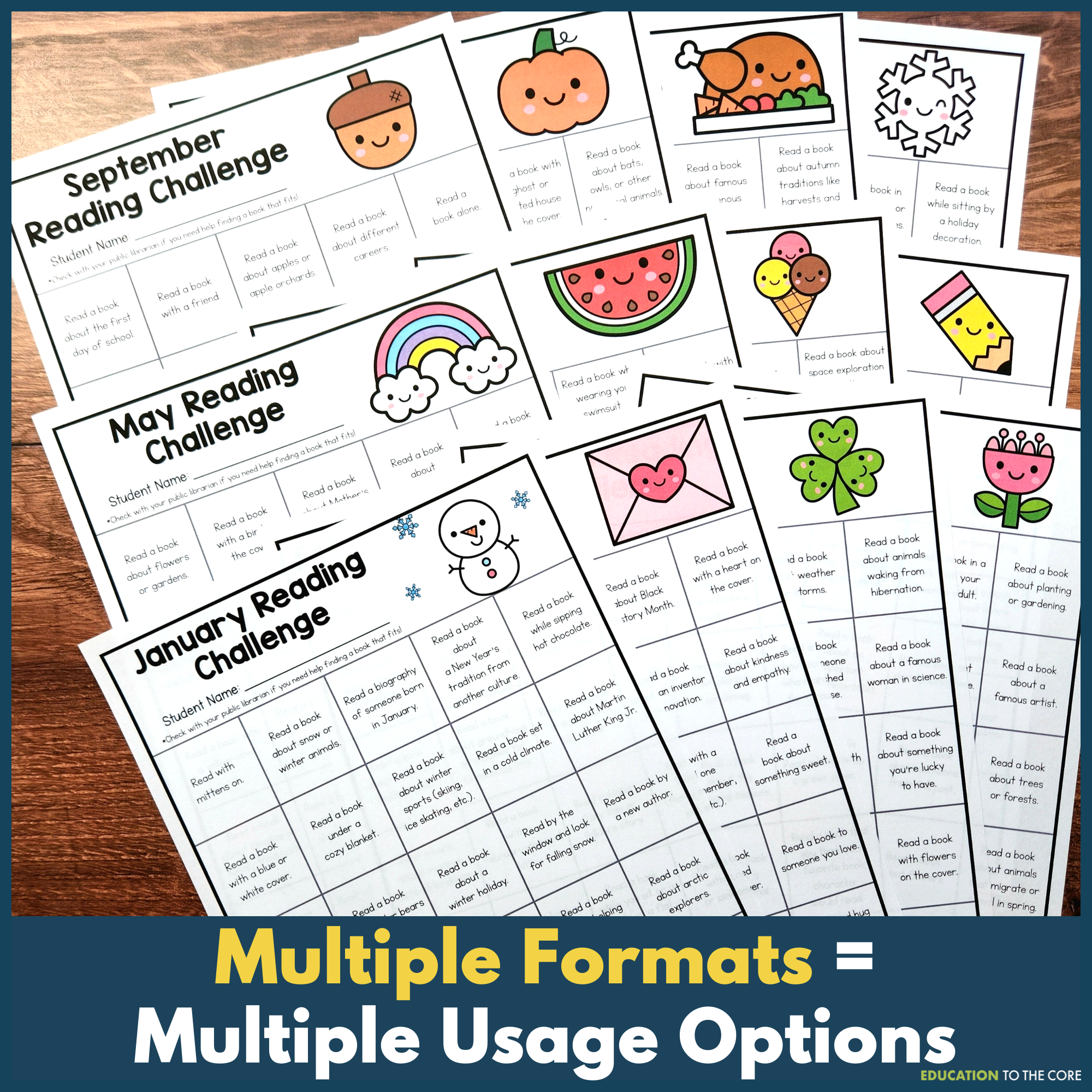 Monthly Reading Challenge Bookmarks and Calendars