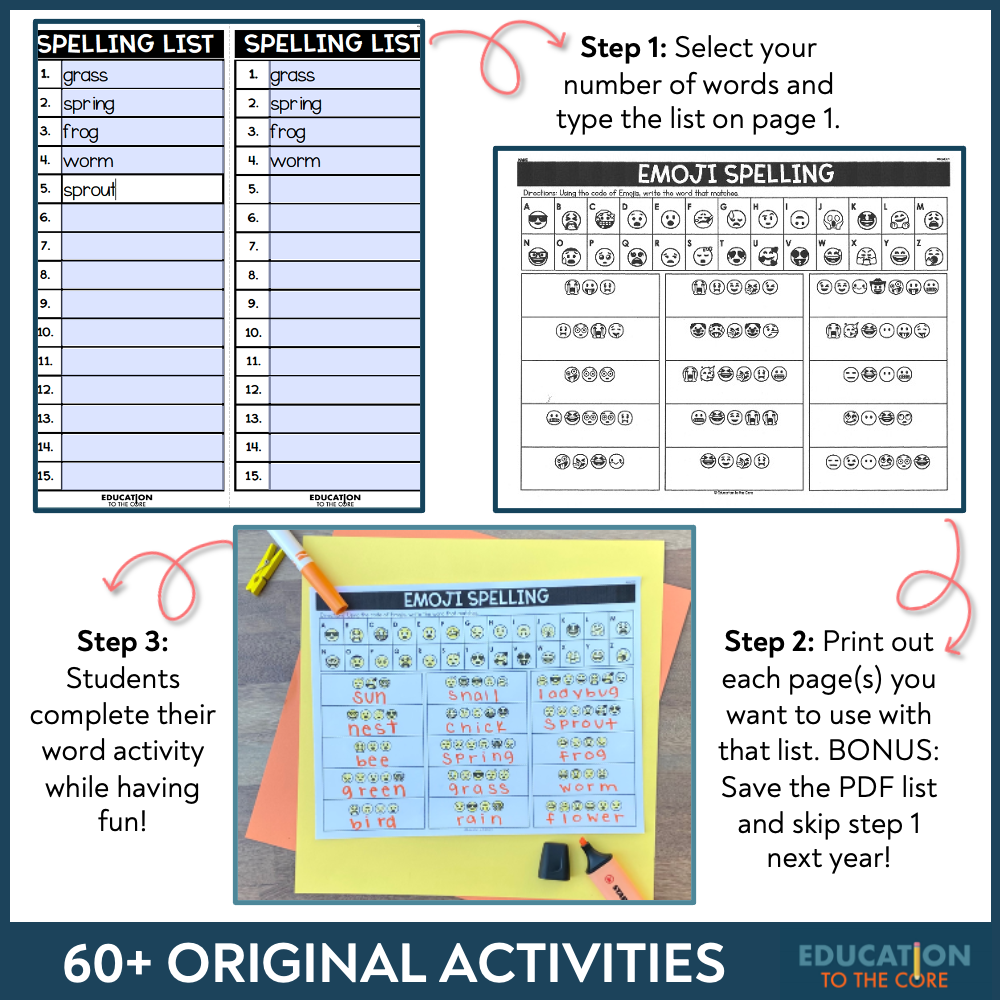 Editable Spelling Activities for ANY List of Words